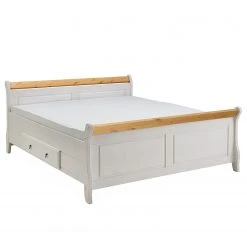 Maison Belfort Massivholz-Doppelbett Cenan - Kiefer Weiß gebeizt & lackiert / Laugenfarbig - 200 x 200cm -Schlafzimmer Verkaufe DE 1000104243 211122 083202000034 DETAILS P000000001000104243