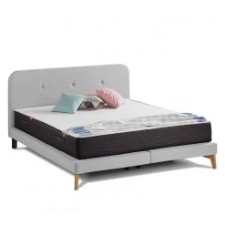 SmoodSpring Bett II - Webstoff / Eiche massiv - Lichtgrau - 140 x 200cm -Schlafzimmer Verkaufe DE 1000120608 210701 06431300035 DETAILS P000000001000120608