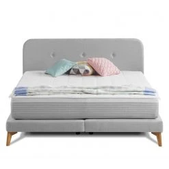 SmoodSpring Bett II - Webstoff / Eiche massiv - Lichtgrau - 140 x 200cm -Schlafzimmer Verkaufe DE 1000120608 210701 06431500073 DETAILS P000000001000120608