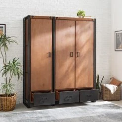 Ars manufacti Garderobenschrank Manchester II - Akazie teilmassiv / Metall - Akazie / Anthrazit - Breite: 166 cm -Schlafzimmer Verkaufe DE 1000121277 191122 12054900006 MOOD DETAILS P000000001000121277 mood