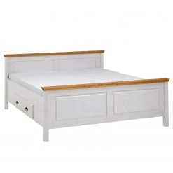 Maison Belfort Massivholzbett Bergen - Kiefer Weiß / Kiefer Laugenfarbig - 200 x 200cm -Schlafzimmer Verkaufe DE 1000125638 211122 08323702152 DETAILS P000000001000125638