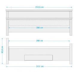 Maison Belfort Massivholzbett Bergen - Kiefer Weiß / Kiefer Laugenfarbig - 200 x 200cm -Schlafzimmer Verkaufe DE 1000125638 211122 08323702627 SKETCH DETAILS P000000001000125638 sketch