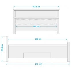 Maison Belfort Massivholzbett Bergen - Kiefer Weiß / Kiefer Grau - 140 x 200cm -Schlafzimmer Verkaufe DE 1000125646 211122 08324002692 SKETCH DETAILS P000000001000125646 sketch