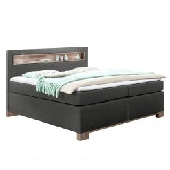 Wimex Boxspringbett Nevada - Webstoff - 180 x 200 cm - Anthrazit / Schlammeiche Dekor - Kaltschaumtopper
