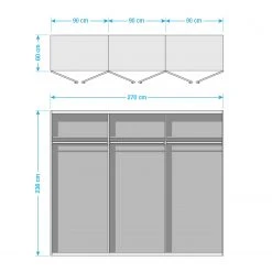 Drehtürenschrank SKØP glass alu reflect - Mattglas Weiß/ Kristallspiegel - Höhe: 236 cm - Breite: 270 cm - Basic -Schlafzimmer Verkaufe DE 1000154849 190204 12425300375 GALLERYIMAGES P000000001000154849