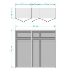 Drehtürenschrank SKØP glass wood reflec - Mattglas Weiß/ Kristallspiegel - Höhe: 222 cm - Breite: 225 cm - Basic -Schlafzimmer Verkaufe DE 1000154887 190204 12425400413 GALLERYIMAGES P000000001000154887