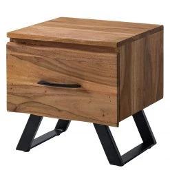 Ars Natura Nachtkommode Vardo - Akazie massiv / Metall - Akazie / Schwarz