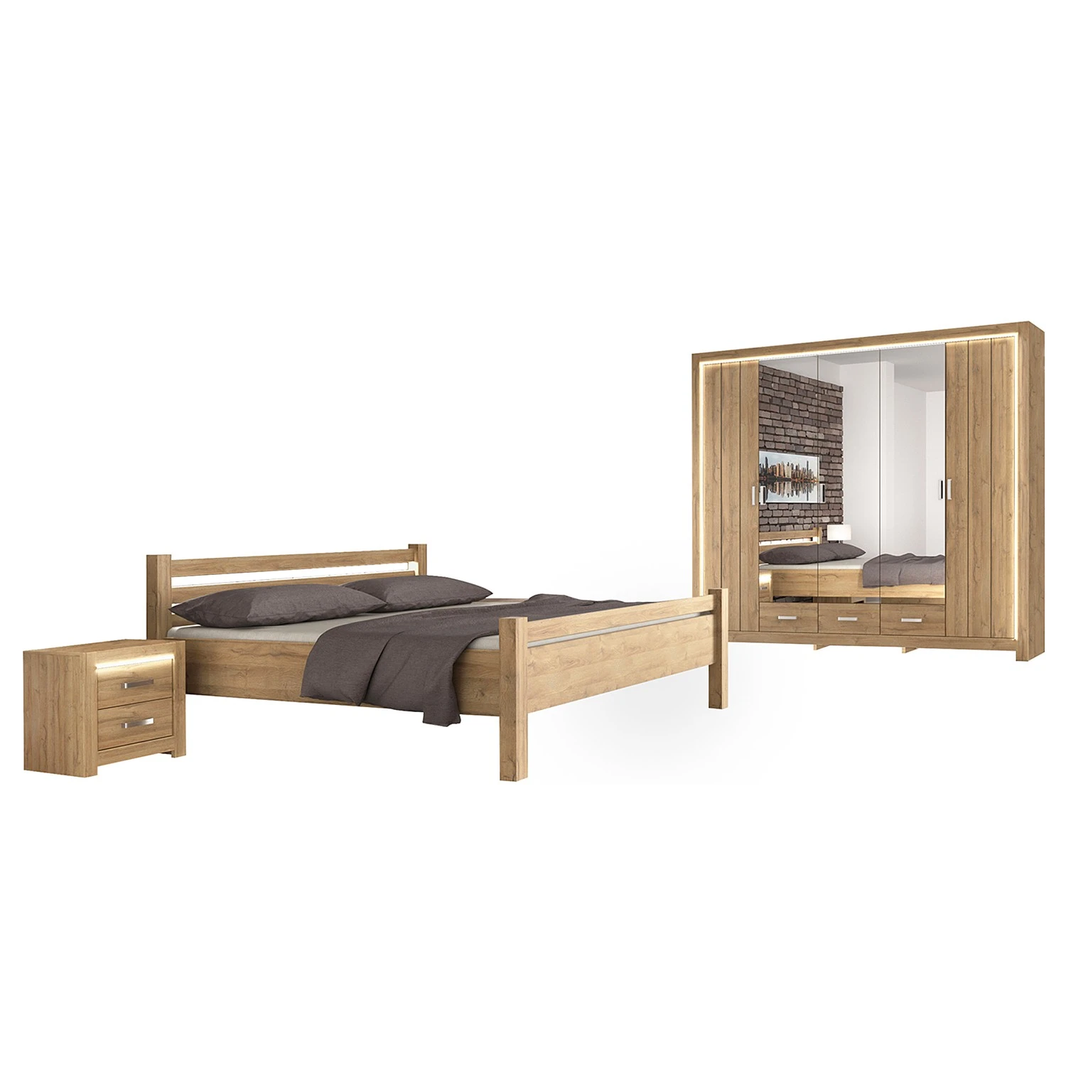 Loftscape Schlafzimmerset Skalavik (4-teilig) - Braun 2 Loftscape Schlafzimmerset Skalavik (4-teilig) - Braun – Bild 2