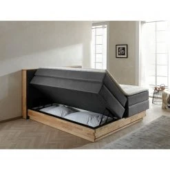 Naturoo Boxspringbett Moneta - Webstoff - Eiche massiv - Grau - 180 x 200cm - Doppelmatratze H2/H3 -Schlafzimmer Verkaufe DE 1000175854 190703 16140800888 MOOD GALLERYIMAGES P000000001000175854 mood
