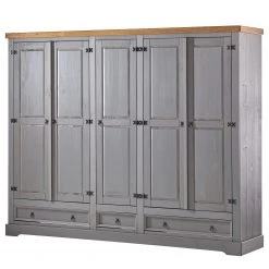 Maison Belfort Drehtürenschrank Finca Rustica II - Kiefer massiv - Kiefer Grau - Breite: 242 cm