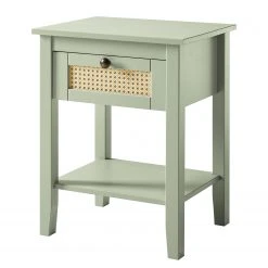 Maison Belfort Nachttisch Belleria - Kiefer massiv / Wiener Geflecht - Hellolivgrün