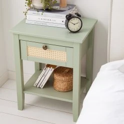 Maison Belfort Nachttisch Belleria - Kiefer massiv / Wiener Geflecht - Hellolivgrün -Schlafzimmer Verkaufe DE 1000187589 200430 14091400011 DETAILS P000000001000187589