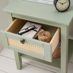 Maison Belfort Nachttisch Belleria - Kiefer massiv / Wiener Geflecht - Hellolivgrün -Schlafzimmer Verkaufe DE 1000187589 200430 14091400013 DETAILS P000000001000187589