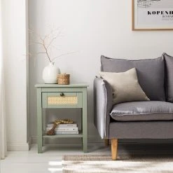 Maison Belfort Nachttisch Belleria - Kiefer massiv / Wiener Geflecht - Hellolivgrün -Schlafzimmer Verkaufe DE 1000187589 200505 06384400005 MOOD DETAILS P000000001000187589 mood