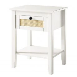 Maison Belfort Nachttisch Belleria - Kiefer massiv / Wiener Geflecht - Weiß