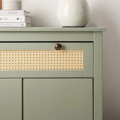 Maison Belfort Kommode Belleria III - Kiefer massiv / Wiener Geflecht - Hellolivgrün -Schlafzimmer Verkaufe DE 1000187602 200505 06385700020 DETAILS P000000001000187602