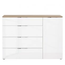 Maja Möbel Kommode Trend V - Glas - Weiß / Eiche Sonoma Dekor -Schlafzimmer Verkaufe DE 1000197467 191129 08041900003 DETAILS P000000001000197467