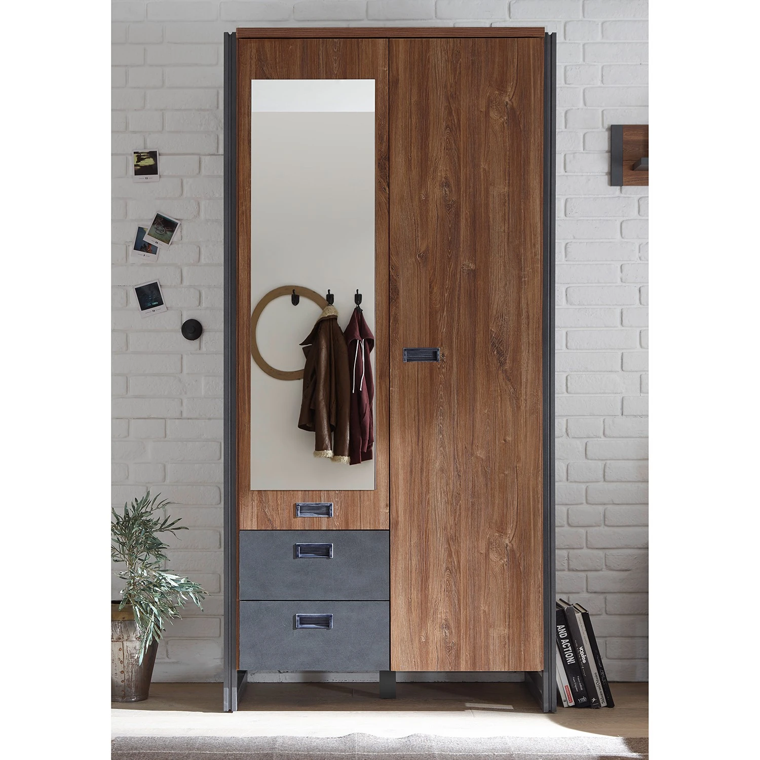 Ars manufacti Drehtürenschrank Marton - Eiche Stirling Dekor / Anthrazit - Breite: 96 cm 2 Ars manufacti Drehtürenschrank Marton - Eiche Stirling Dekor / Anthrazit - Breite: 96 cm – Bild 2