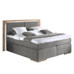 Naturoo Boxspringbett Marcel I - ohne Beleuchtung, Webstoff - Eiche, teilmassiv - Grau - 180 x 200cm - Doppelmatratze H2/H4