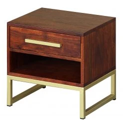 Ars manufacti Nachttisch Loga - Akazie massiv / Eisen - Akazie Braun / Gold