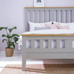 Maison Belfort Massivholzbett Lavalle - Kiefer massiv - Kiefer / Hellgrau -Schlafzimmer Verkaufe DE 1000224199 210811 12061100014 DETAILS P000000001000224199