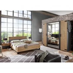 Wimex Schlafzimmer-Set Malmoe I (4-teilig) - Edeltanne Dekor / Graphit - 180 x 200cm - Breite: 225 cm