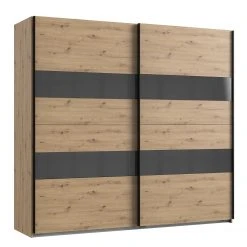 Wimex Schwebetürenschrank Altona II - Eiche Dekor / Hochglanz Graphit - Höhe: 208 cm - Breite: 225 cm