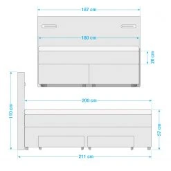 Loftscape Boxspringbett Speedy III - mit Beleuchtung - Flachgewebe Kora: Grau - H2 -Schlafzimmer Verkaufe DE 1000329021 220203 16420600500 SKETCH DETAILS P000000001000329021 sketch