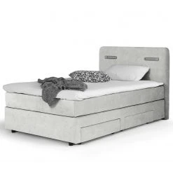 Loftscape Boxspringbett Speedy II - mit Beleuchtung - Microfaser Senga: Silber - H4