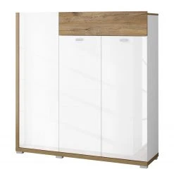 Loftscape Kommode Lahntal - Hochglanz Weiß / Risseiche Dekor