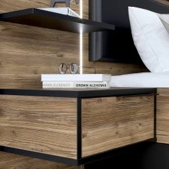 Loftscape Bettanlage Huy - Inkl. Beleuchtung - Alpenkiefer Dekor / Schwarz - 180 x 200cm -Schlafzimmer Verkaufe DE 1000363078 220819 081 DETAILS P000000001000363078 1