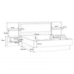 Loftscape Bettanlage Huy - Inkl. Beleuchtung - Alpenkiefer Dekor / Schwarz - 180 x 200cm -Schlafzimmer Verkaufe DE 1000363078 220819 501 SKETCH DETAILS P000000001000363078 sketch 1