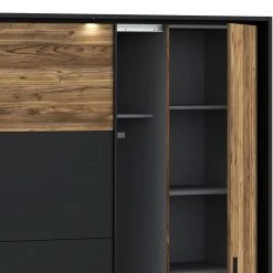 Loftscape Schwebetürenschrank Huy - Inkl. Beleuchtung - Alpenkiefer Dekor / Schwarz -Schlafzimmer Verkaufe DE 1000363103 220819 073 DETAILS P000000001000363103