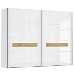 Loftscape Schwebetürenschrank Olivee - Inkl. Beleuchtung - Hochglanz Weiß / Eiche Dekor