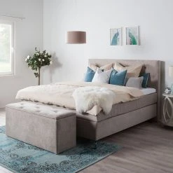 Maison Belfort Boxspringbett Dogali - Velours - Beige - 160 x 200cm -Schlafzimmer Verkaufe DE boxspringett dogali velours hellgrau 140 x 200cm 4393296 1