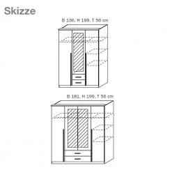 Rauch Blue Drehtüren-/ Kombischrank Krefeld - mit Spiegel - Eiche Sonoma-Dekor/Alpinweiß - Breite 181 cm -Schlafzimmer Verkaufe DE drehtuerenschrank krefeld mit spiegel kernnuss dekor grau metallic 1422141