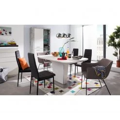 Fredriks Kommode Namona I - Inkl. Beleuchtung - Beton Dekor / Weiß -Schlafzimmer Verkaufe DE esstisch apanas mit ausziehfunktion glas edelstahl matt weiss edelstahl 180 x 95 cm 5153344