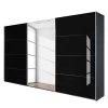 Rauch Orange Schwebetürenschrank Quadra (Mit Spiegel) - Grau-metallic / Glas Schwarz - Höhe: 210 cm - Breite: 315 cm