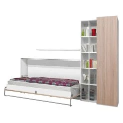 Loftscape Schrankbett-Kombination Godia I - Weiß / Eiche Sonoma Dekor - Ohne Matratze
